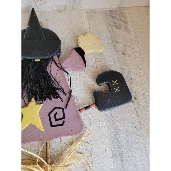 Vintage wooden witch broom hanging Halloween home decor sign unique - Picture 5 of 9